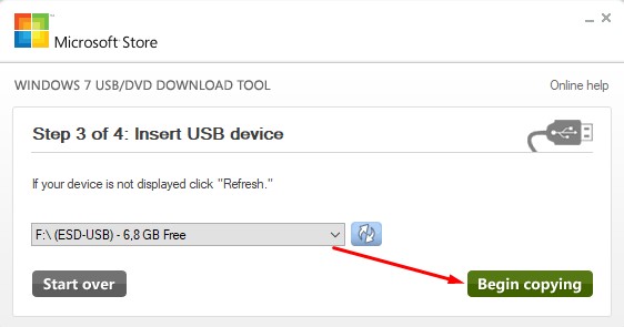 Выбираем из списка USB накопитель